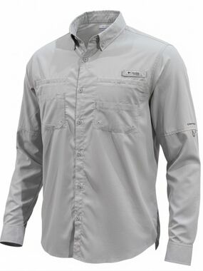 Columbia PFG Bahama II Men's XL Long Sleeve Fishing Shirt Light Grey Vented
